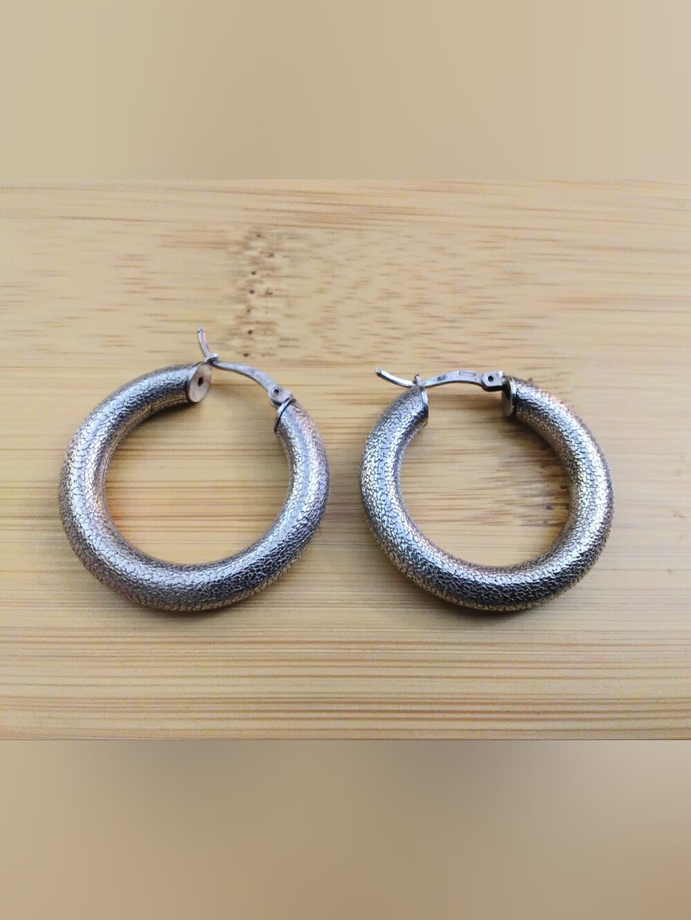 Vintage 925 Silver Italy Textured Hoop Earrings